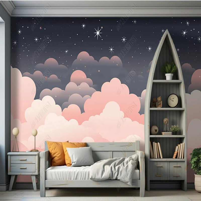 Original Creative Abstract Cartoon Pink Clouds Cloudy Nursery Wallpaper Wall Mural