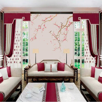 Chinoserie Hanging Cherry Blossomwith Birds Wallpaper Wall Mural Home Decor
