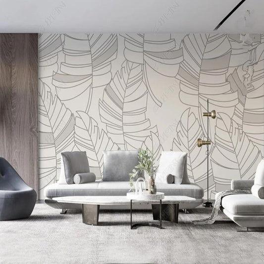 Modern Minimalism Linear Plant Tropical Leaves Wallpaper Wall Mural Wall Covering