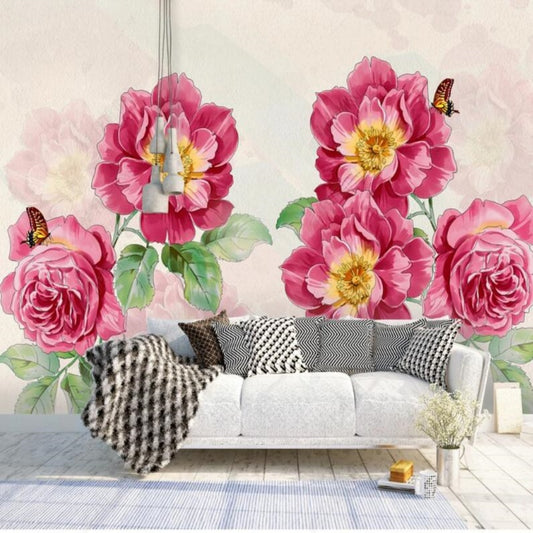 Red Flowers Floral Wallpaper Wall Mural Home Decor Wall Covering