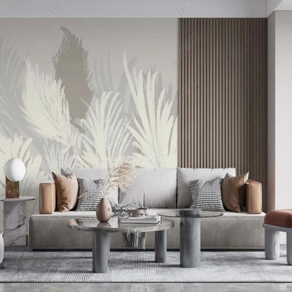 Tropical Gray Palm Leaves Wallpaper Wall Mural Home Decor Wall Covering