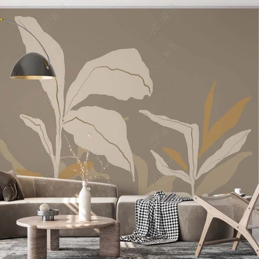 Minimalist Tropical Gray Banana Leaves Wallpaper Wall Mural Home Decor Wall Covering