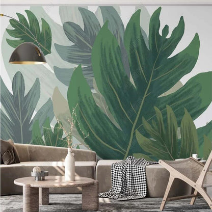 Minimalist Tropical Green Leaves Wallpaper Wall Mural Home Decor Wall Covering