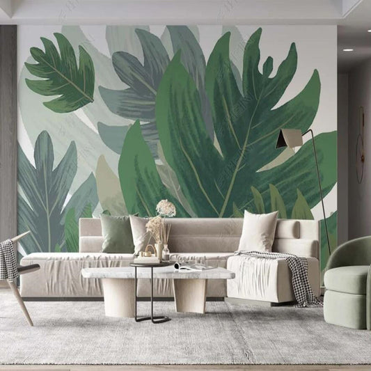 Minimalist Tropical Green Leaves Wallpaper Wall Mural Home Decor Wall Covering