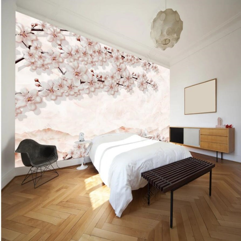 Chinoiserie Brushwork Peach Blossom Wallpaper Wall Mural Home Decor