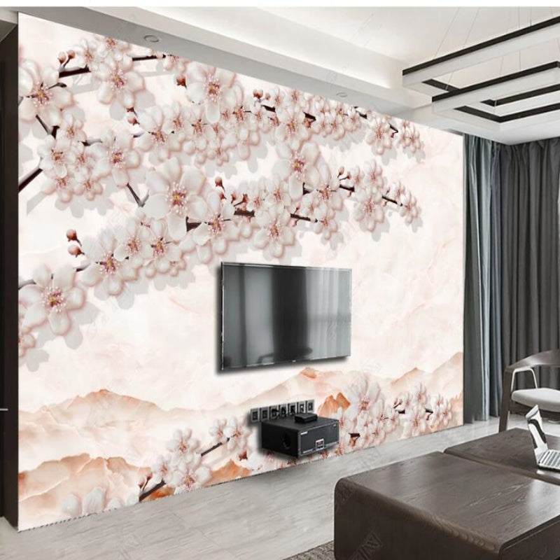 Chinoiserie Brushwork Peach Blossom Wallpaper Wall Mural Home Decor