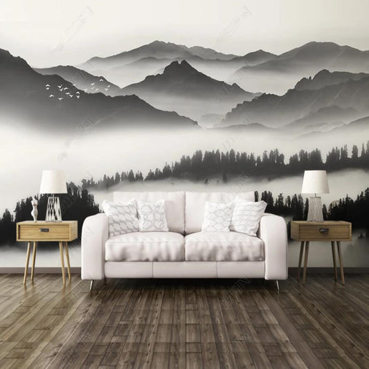 Gray and White Mountains Landscape Wall Art Wallpaper Wall Mural Wall Decor