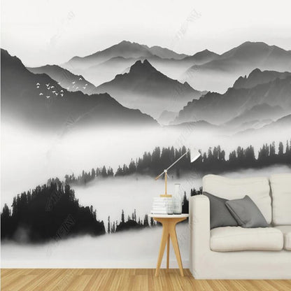 Gray and White Mountains Landscape Wall Art Wallpaper Wall Mural Wall Decor