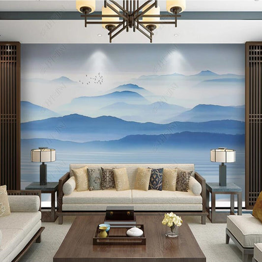 Misty Blue Mountains and Lake Landscape Wallpaper Wall Mural Wall Decor