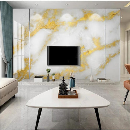 Modern Golden White Marble Wallpaper Wall Mural Home Decor