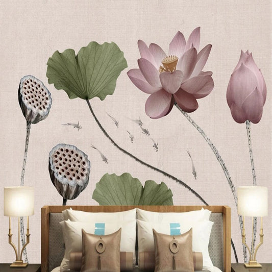 Simple Lotus Flower Wallpaper Wall Mural Home Decor