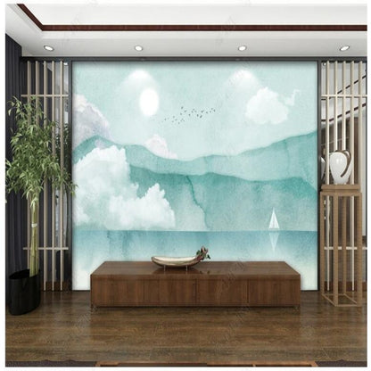 Green Mountains White Clouds Nature Landscape Wallpaper Wall Mural Home Decor