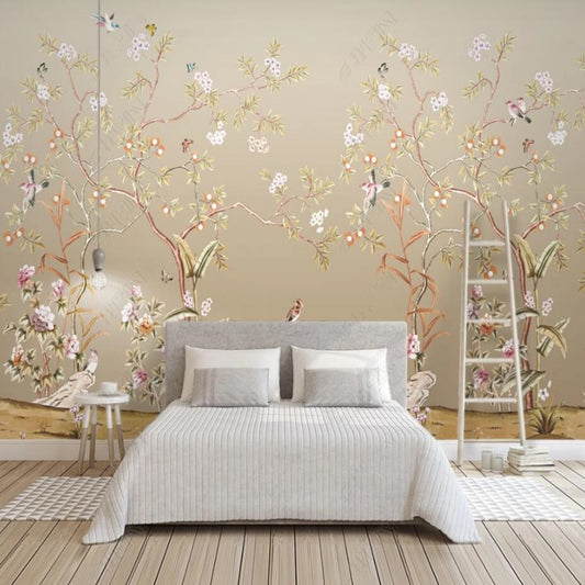 Chinoiserie Brushwork Vine Flowers Floral Wallpaper Wall Mural Home Decor