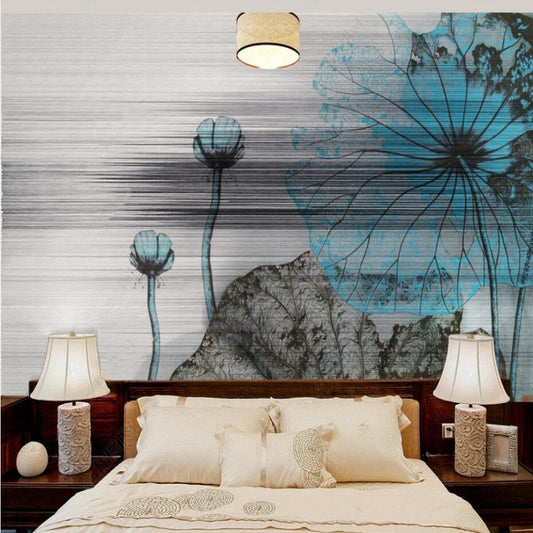 Blue Lotus Flowers Floral Wallpaper Wall Mural Home Decor