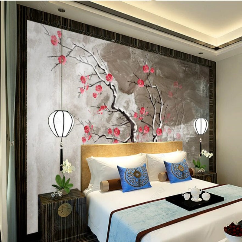 Chinoiserie Brushwork Plum Blossom Wallpaper Wall Mural Home Decor