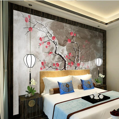 Chinoiserie Brushwork Plum Blossom Wallpaper Wall Mural Home Decor