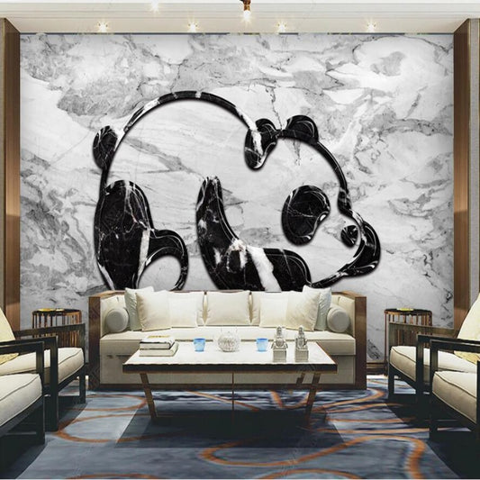 Grey Marble Lovely Panda Wallpaper Wall Mural Home Decor