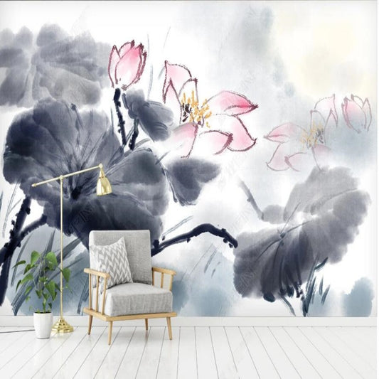 Ink Pink Lotus Wallpaper Wall Mural Home Decor