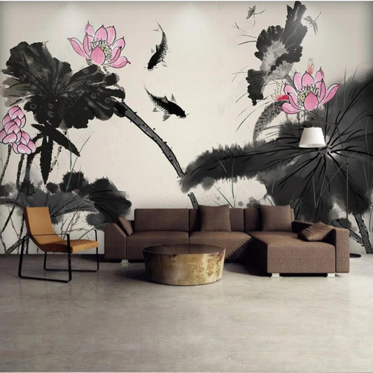 Ink Pink Lotus Wallpaper Wall Mural Home Decor