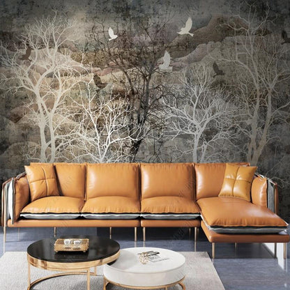 Abstract Grey Background Trees Forest Wallpaper Wall Mural Home Decor