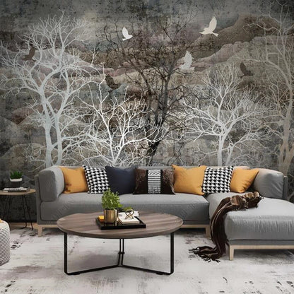 Abstract Grey Background Trees Forest Wallpaper Wall Mural Home Decor