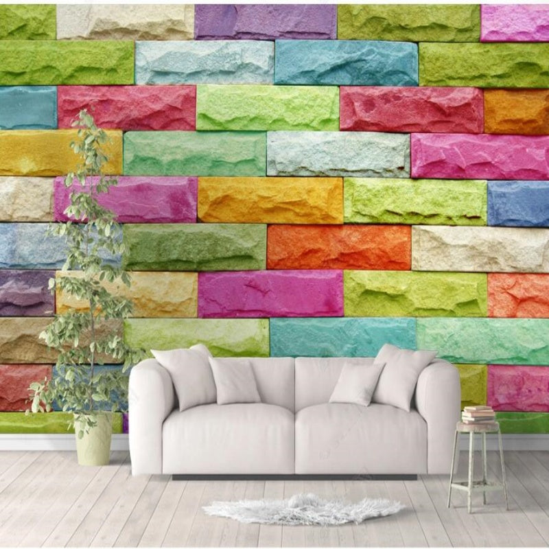 3D Colorful Brick Wallpaper Wall Mural Home Decor