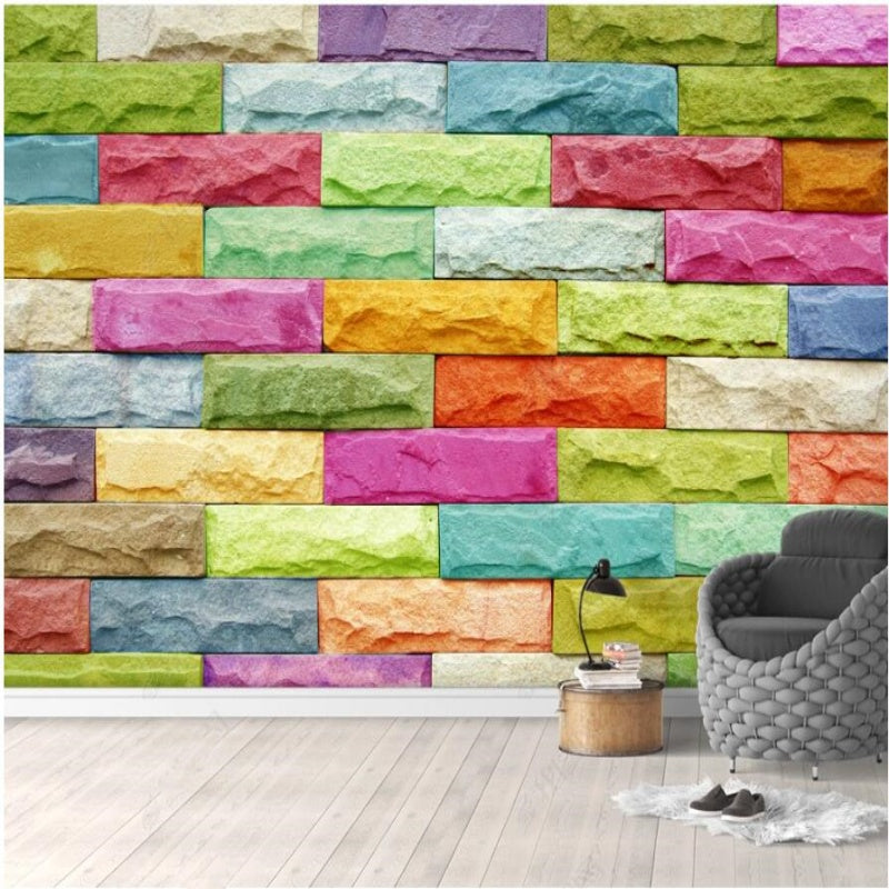3D Colorful Brick Wallpaper Wall Mural Home Decor