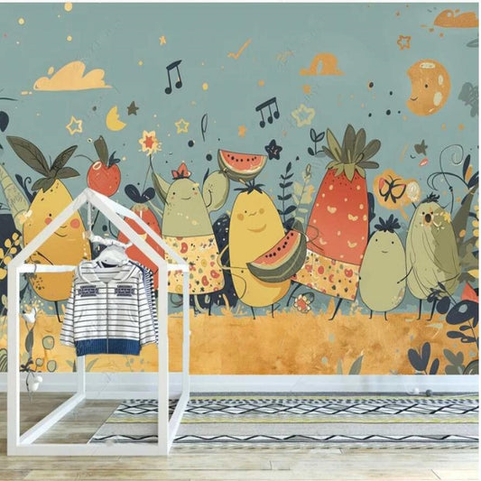 Cartoon Fruits Nursery Wallpaper Wall Mural Home Decor