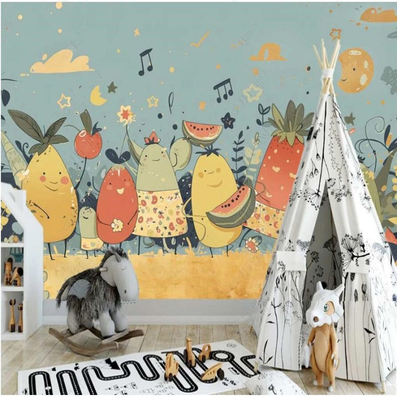 Cartoon Fruits Nursery Wallpaper Wall Mural Home Decor