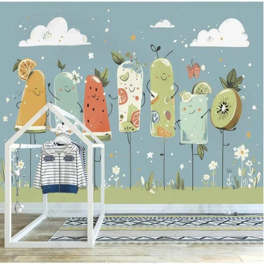 Cartoon Fruits Lollipop Nursery Wallpaper Wall Mural Home Decor