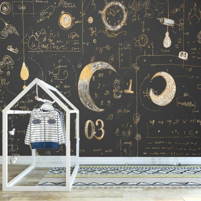Cartoon Math Moon Sky Nursery Wallpaper Wall Mural Home Decor