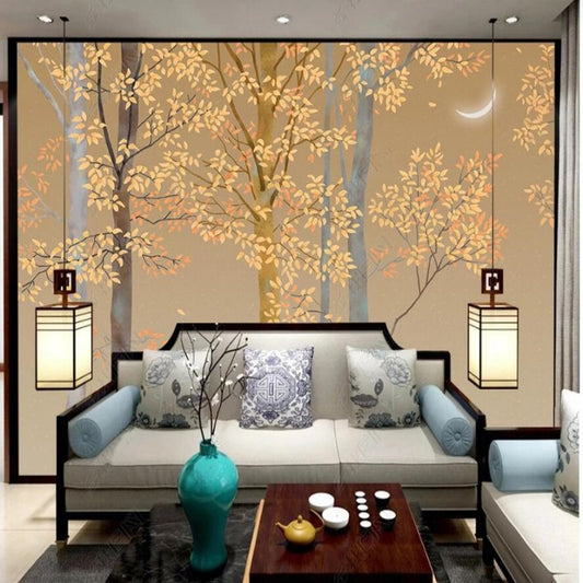 Autumn Brushwork Yellow Tree Wallpaper Wall Mural Home Decor