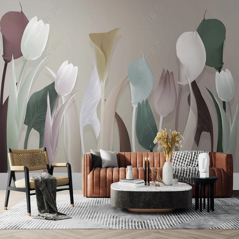 Modern Plants Flowers Tulips Floral Wallpaper Wall Mural Home Decor