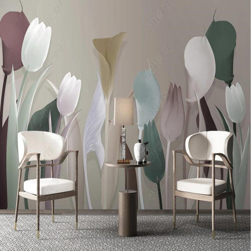 Modern Plants Flowers Tulips Floral Wallpaper Wall Mural Home Decor