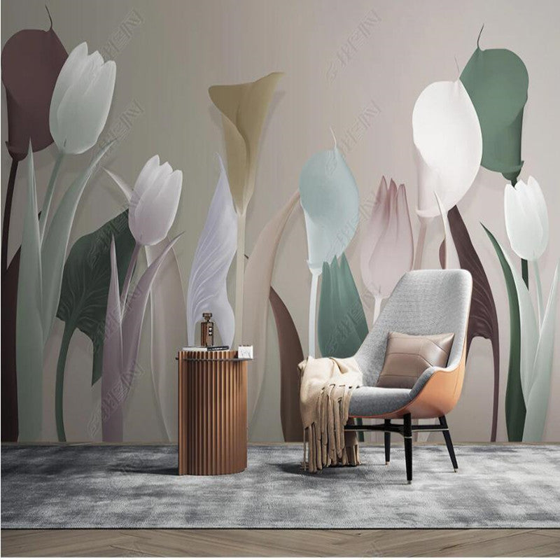 Modern Plants Flowers Tulips Floral Wallpaper Wall Mural Home Decor