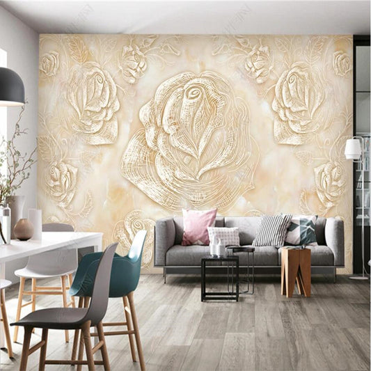 Vintage Roses Flowers Marble Background Wallpaper Wall Mural Home Decor