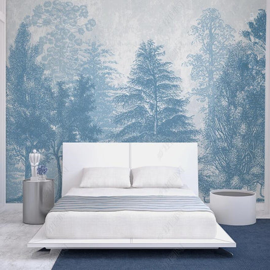 Abstract Blue Trees Forest Wallpaper Wall Mural Home Decor