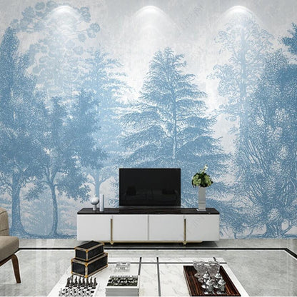 Abstract Blue Trees Forest Wallpaper Wall Mural Home Decor