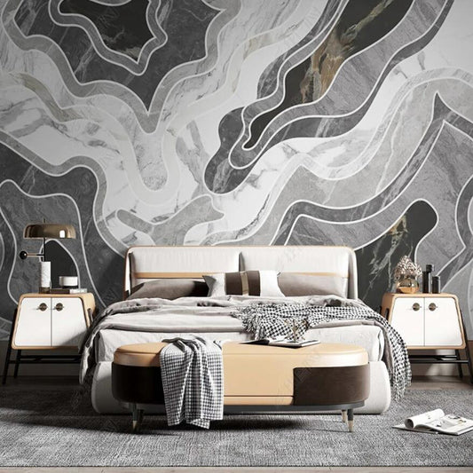 Original Marble Pattern Abstract Jazz White Rock Slab Wallpaper Wall Mural Home Decor