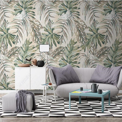 Nordic Minimalist Ins Tropical Plants Leaves Wallpaper Wall Mural Home Decor