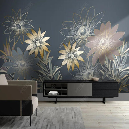 Minimalist Plant Flower Line Drawing Wallpaper Wall Mural Wall Covering Home Decor