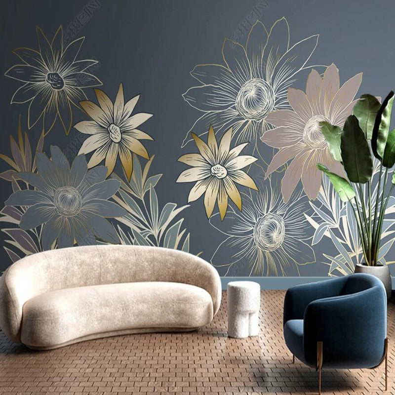 Minimalist Plant Flower Line Drawing Wallpaper Wall Mural Wall Covering Home Decor