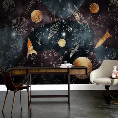 Original Modern Starry Planet Nursery Wallpaper Wall Mural Home Decor