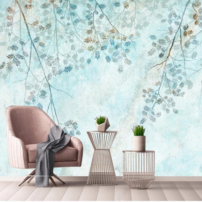 Fresh Hanging Blue Leaves Wallpaper Wall Mural Home Decor