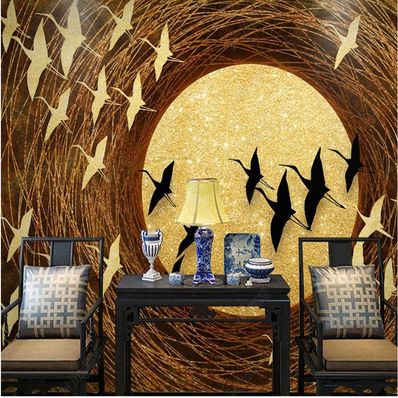 Chinoiserie Abstract Cranes Wallpaper Wall Mural Home Decor