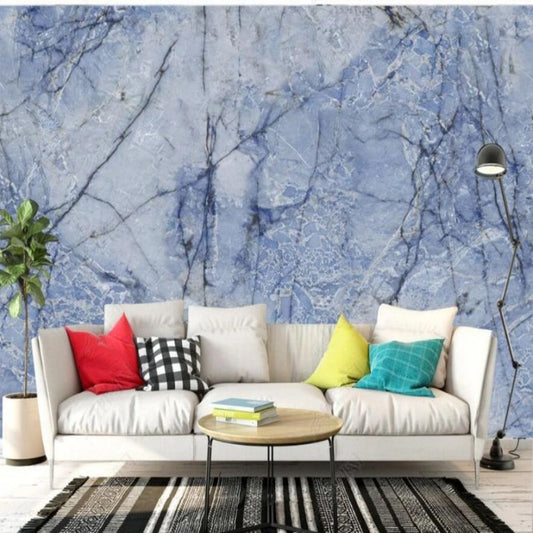 Simple Ice Blue Marble Wallpaper Wall Mural Home Decor