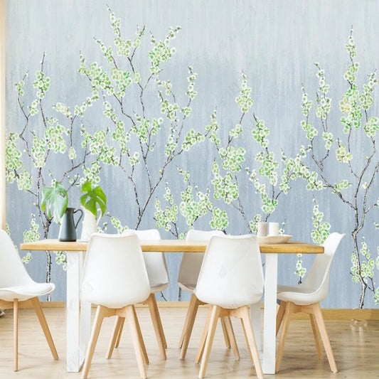 Chinoiserie Brushwork Green Plum Blossom Wallpaper Wall Mural Home Decor