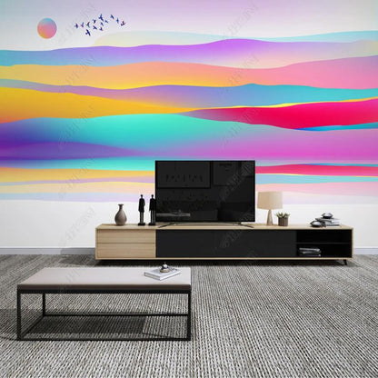 Abstract Colorful Mountains Landscape Painting Sunrise Wallpaper Wall Mural Home Decor