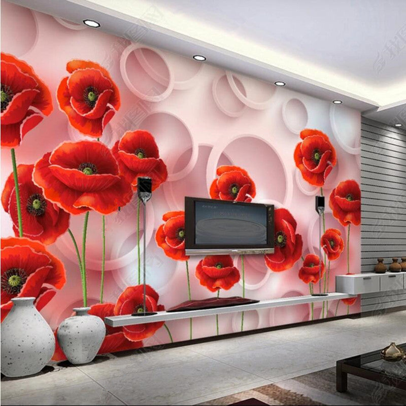 Red Poppies Flowers Floral Wallpaper Wall Mural Home Decor