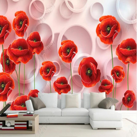 Red Poppies Flowers Floral Wallpaper Wall Mural Home Decor
